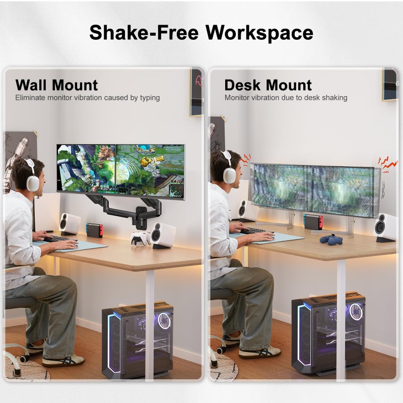 HUANUO Gaming Dual Monitor Wall Mount for 17-32 Inch Computer Screen Mount (4.4-17.6lbs Per Arm) - VESA 75x75/100x100 Height Adjustable Stand for Dual Monitors - Home Office Desk Setup - Image 5